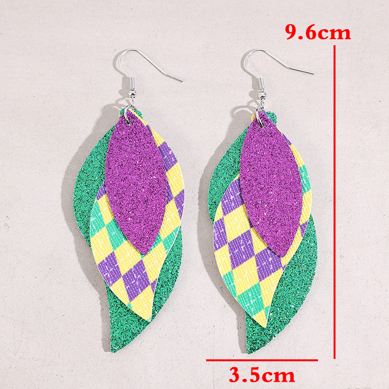 Glitter Layered Leaf Dangle Earrings