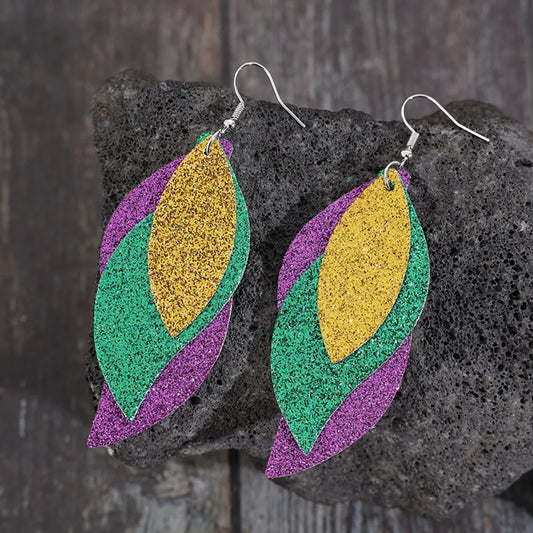 Glitter Layered Leaf Dangle Earrings