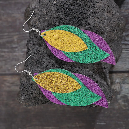 Glitter Layered Leaf Dangle Earrings