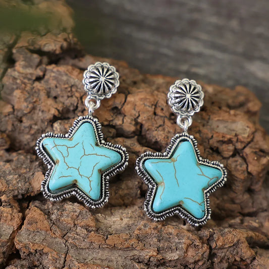 Western Turquoise Star Dangle Earrings