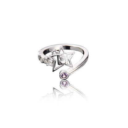 Gold Star Open Ring with Purple Crystal