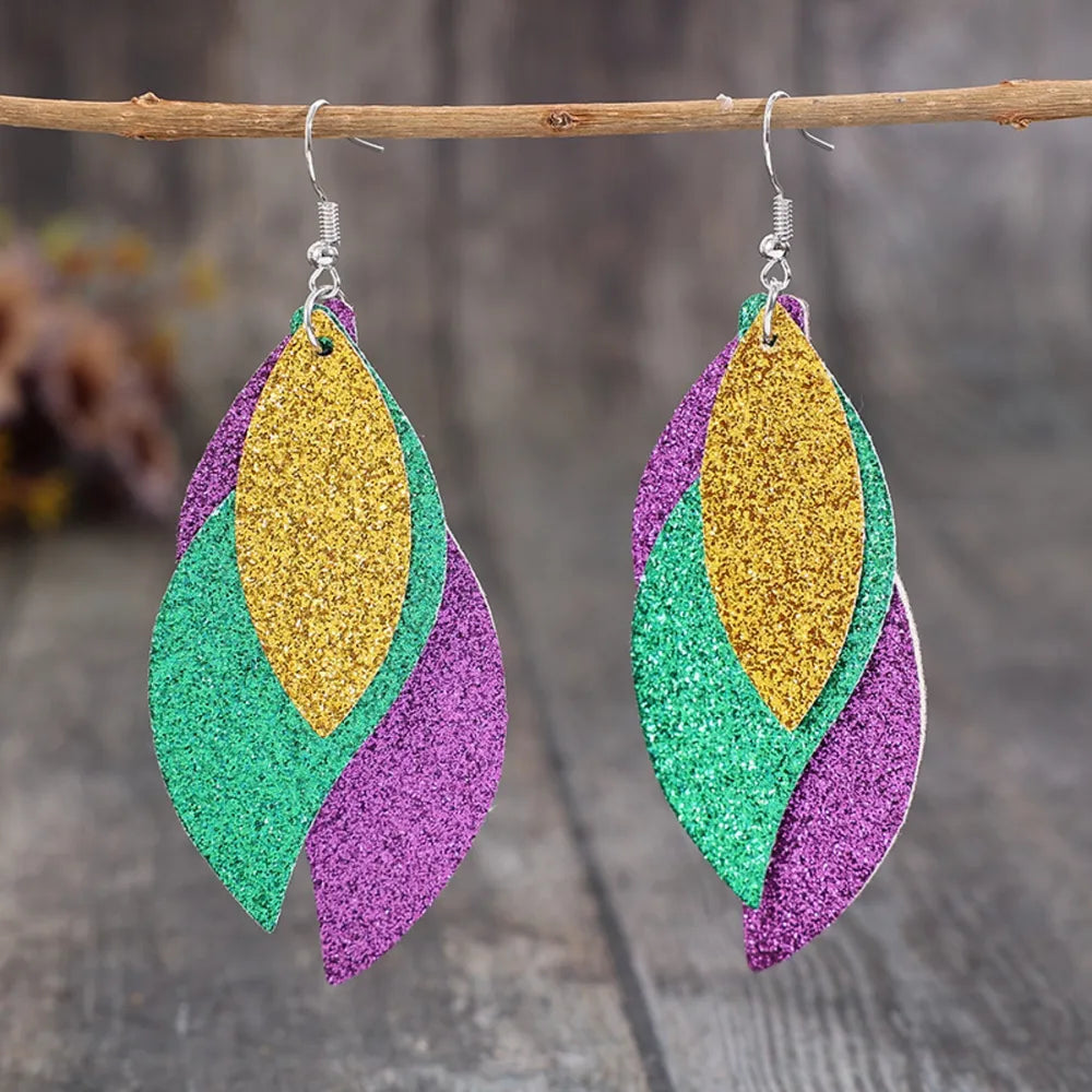 Glitter Layered Leaf Dangle Earrings