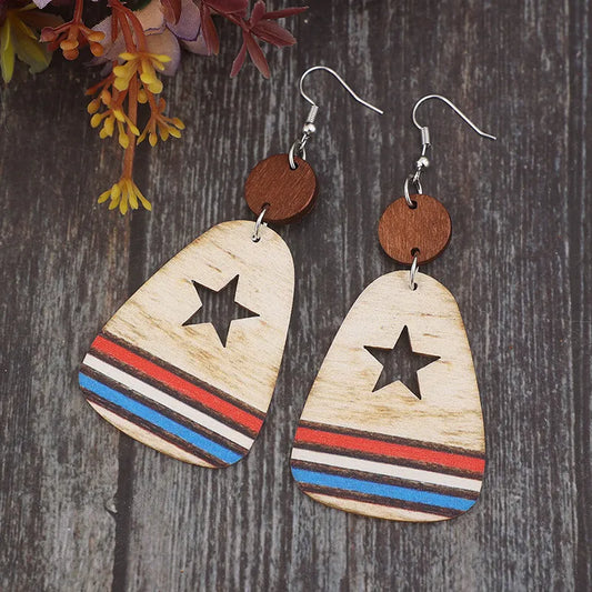 Western Star Cutout Wooden Dangle Earrings