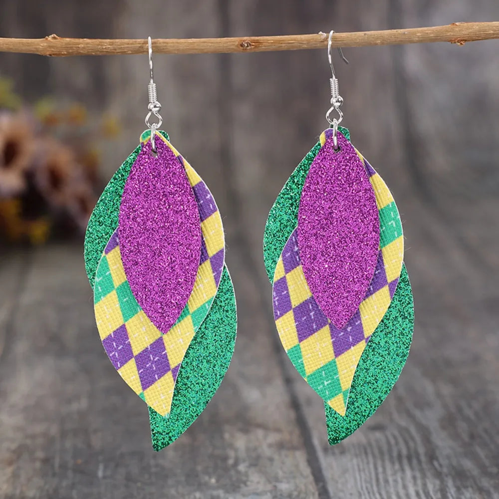 Glitter Layered Leaf Dangle Earrings