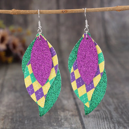 Glitter Layered Leaf Dangle Earrings