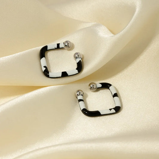 Black and White Square Hoop Earrings